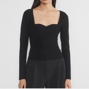 Aritzia Wilfred Free Black Ribber Knit Long Sleeve Crop Women Sweater Top Size M